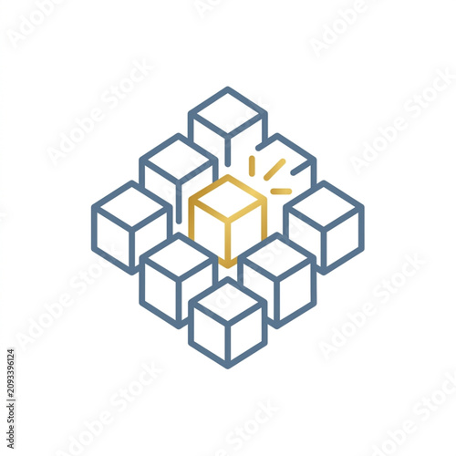 Fotografie Unique golden cube stands out from many grey cubes in a group.