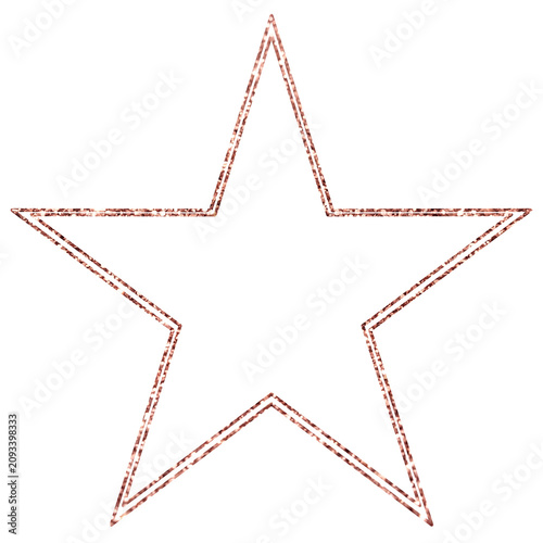Geometric star border with double lines of metallic rose gold glitter texture, isolated on transparent background