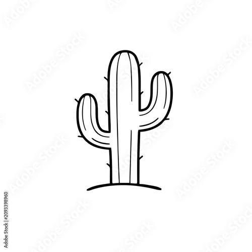 Cactus with two arms, black outline icon. Simple vector illustration symbolizing desert, nature, and minimal design.