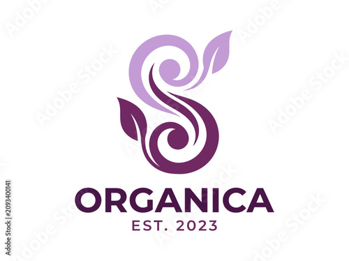 Elegant Purple Floral Letter S Logo Design for Organica Wellness Brand