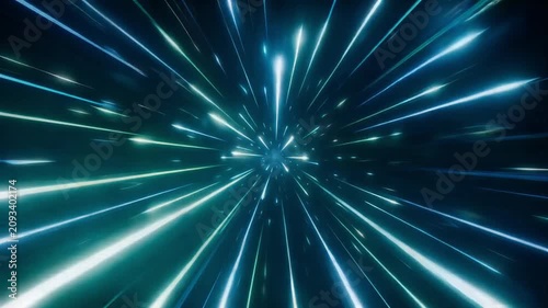 Hyperspace warp speed tunnel light streaks creating a rapid motion video effect for digital background projects