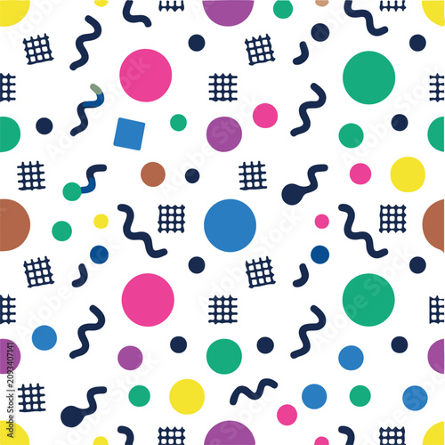 Seamless geometric vintage pattern in retro 80s style, Memphis. Ideal for fabric design, paper print and website backdrop. EPS10 vector file.