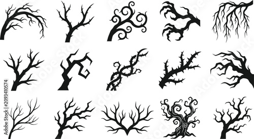 Halloween vector bundle 15 spooky bare tree silhouettes for graphic design