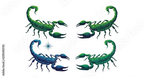 Colorful Scorpions Illustration Featuring Multiple Creatures.