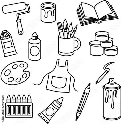 Foto Collection of creative art supplies for school and professional painting work