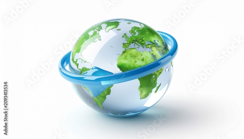 Earth Globe with Blue Ring Orbit.