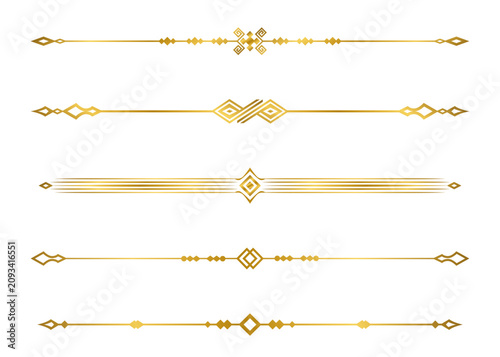 Luxury Gold Geometric Divider Set, Elegant Art Deco Certificate Border Line Ornament / ラグジュアリーゴールド幾何学ディバイダーセット、エレガントなアール・デコ調賞状用飾り罫線・装飾ラインアート素材