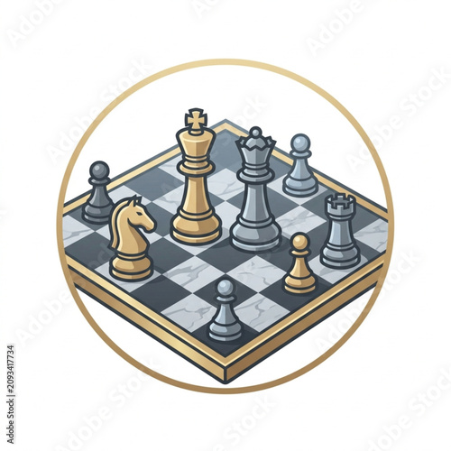 Quadro su tela Strategic Chess Game Pieces Arranged on a Board.
