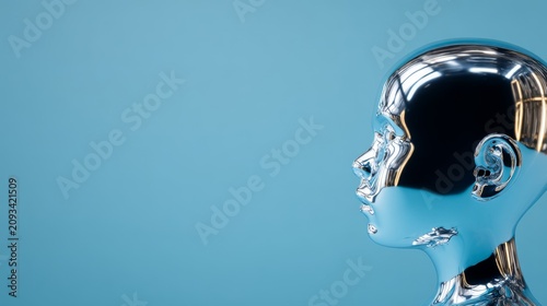 Shiny modern sculpture resembling a human form showcasing the essence of technology and innovation in a contemporary environment