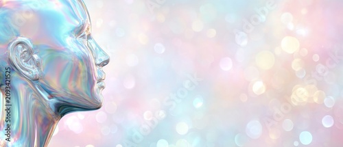 Shiny humanoid figure symbolizing advanced technology set against a vibrant and soft backdrop
