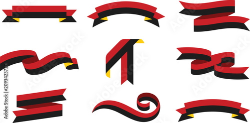 Red and Black Ribbon Banner Elements Set Decorative Ribbons Set 