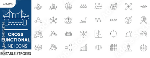 Quadro su tela Cross functional line icon set