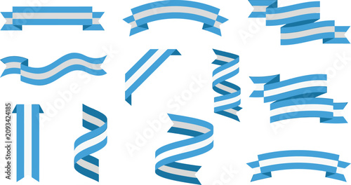 Blue and white striped ribbons Colorful Vector Ribbon Banners and decorative banners for national celebrations