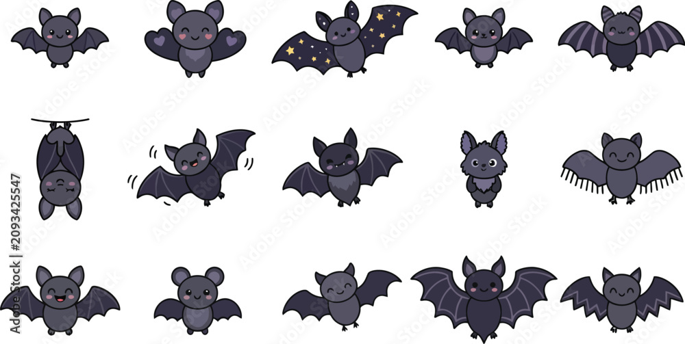 Fototapeta premium Spooky Cute Bat Clipart Collection – Halloween Vector Icon Pack