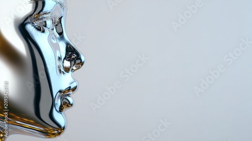 Sleek modern sculpture of a human face showcasing the blend of technology and human essence