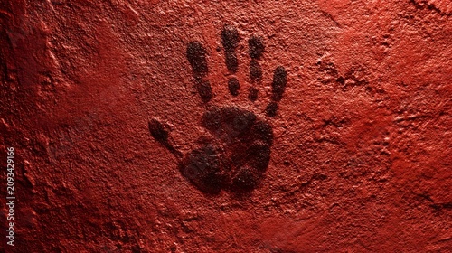 red hand print on wood
