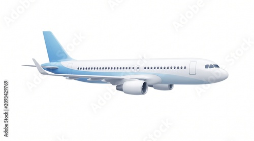 Generic Passenger Airplane Jet Flying Isolated on White Background for Aviation Travel and Commercial Flight Illustration