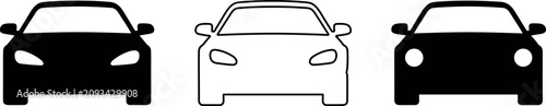 Foto Three professional car front icons in black and white styles representing modern transportation with flat lighting on white
