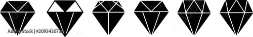 Konstfotografi Elegant collection of six minimalist black diamond icons with sharp geometric facets isolated on a bright white background