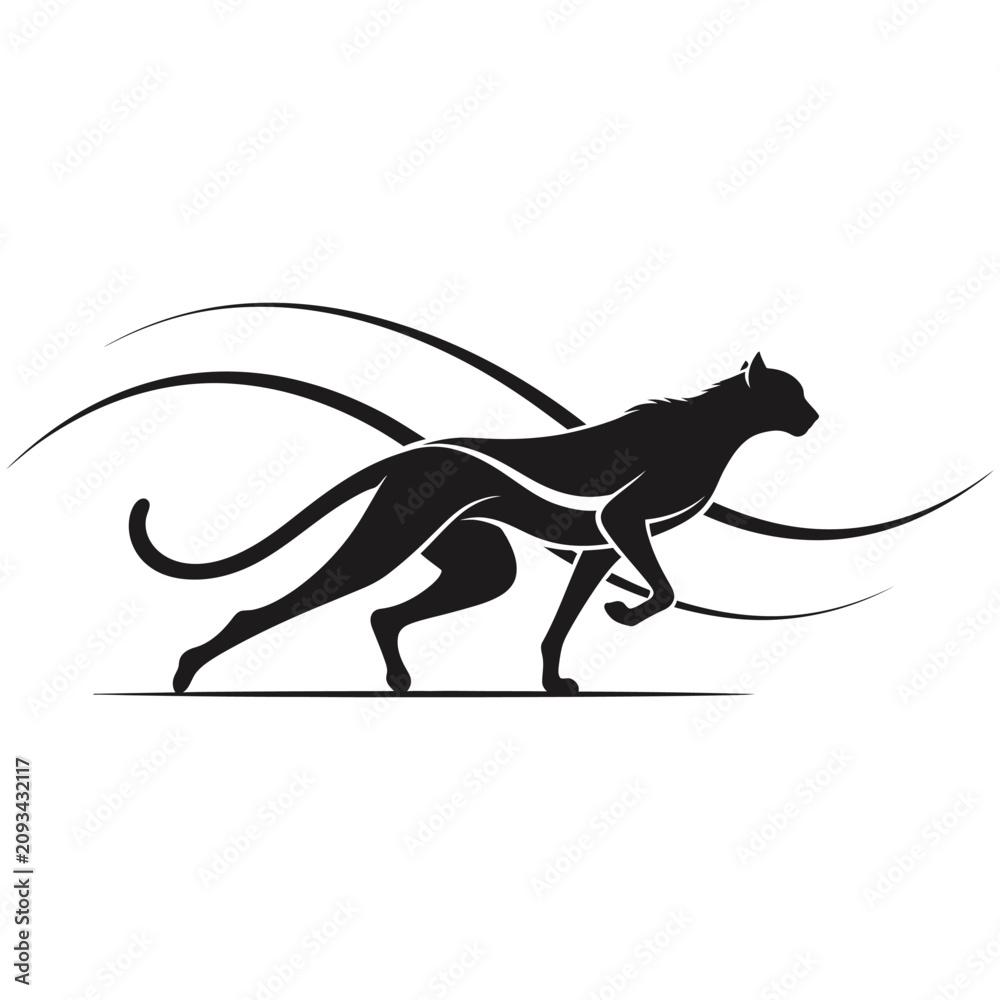 Fototapeta premium Abstract black panther silhouette running with flowing energy lines, silhouette
