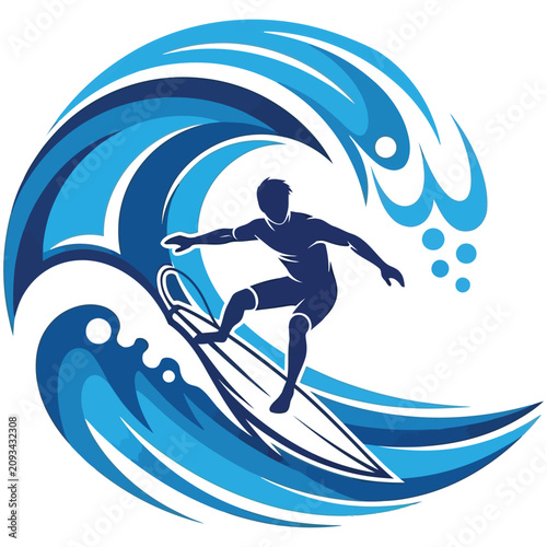 Foto Professional surfer on surfboard riding a crushing ocean wave graphic