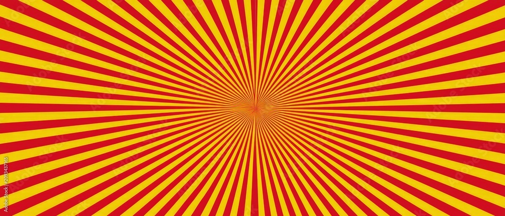 Fototapeta premium Abstract radial burst of red and yellow stripes from a central point