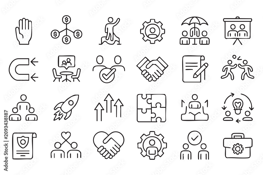 Fototapeta premium Business Partnership and Teamwork Line Symbol Collection