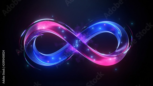 Glowing Neon Infinity Symbol Featuring Digital Circuit Patterns On A Dark Background Representing Eternal Technology And Future Concepts