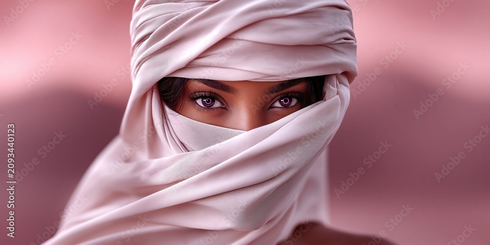 Naklejka premium Enchanting dune-inspired portrait with soft pastel tones and ethereal gaze