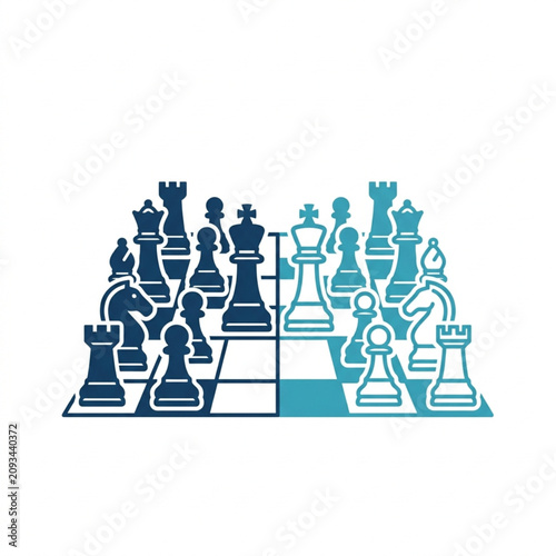 Bild auf Leinwand Strategic Chess Game Pieces Arranged on Board.