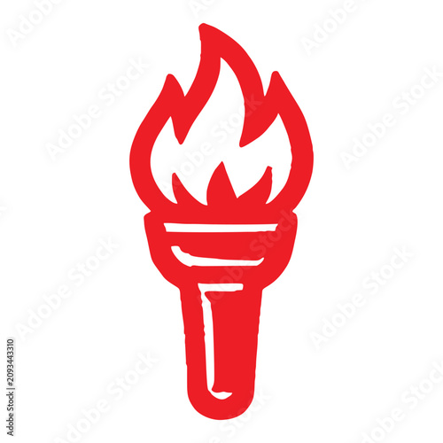 Torch Logo Icon Red Lit Flaming Torch with Blazing Fire Flame Spark Light Energy Symbol Sports Champion Victory Achievement Label Vector Illustration Isolated on White Background