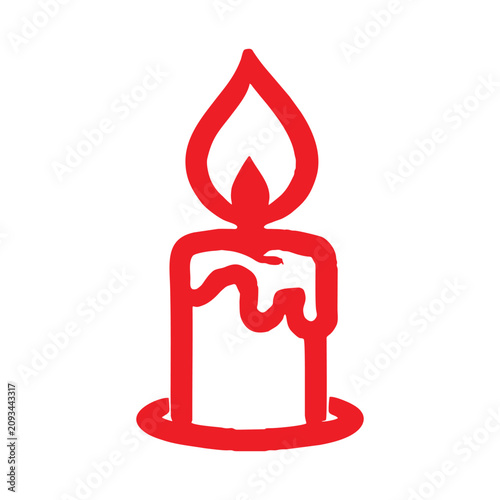 Candle Logo Icon Red Lit Wax Burning Candle with Flame Spark Light Energy Symbol Holiday Christmas Decoration Birthday Label Vector Illustration Isolated on White Background