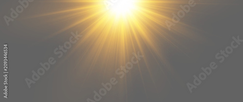 Foto Top centered golden sun flare with bright descending light rays for summer adver