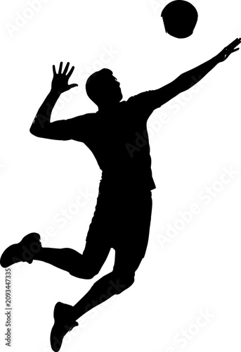 Volleyball Player Jump Serve Silhouette Isolated Sports Action Vector Illustration