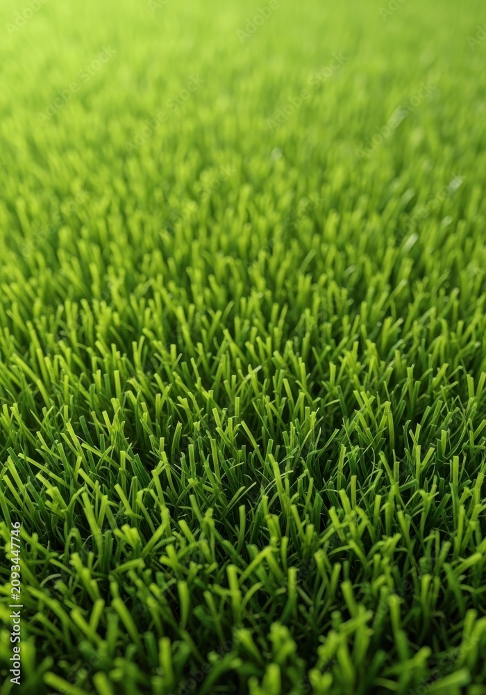 Obraz premium A detailed close-up of vibrant green artificial turf texture, showing neat synthetic blades for maintenance-free landscaping, neat, blade, lush