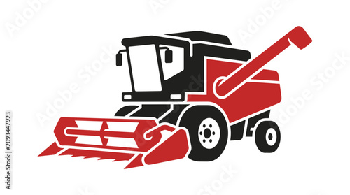 Foto Red and black combine harvester icon on white background
