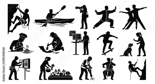 Tableau sur toile Diverse human silhouettes engaged in various activities during daytime against a