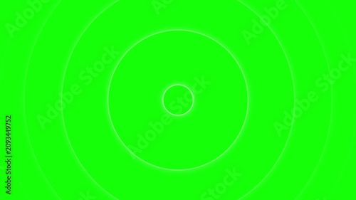 Vibrant green background with white concentric circles pulsing outward rhythmic