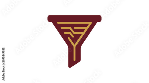 Konstfotografi Abstract Funnel Icon with Circuit Board Pattern in Burgundy and Gold