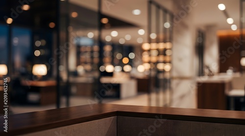 Blurred Modern Restaurant Interior Warm Ambient Lighting.