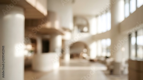 Blurry Sunlit Modern Open Interior With Arches.