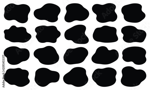Fotografie Set of twenty irregular black organic splotch shapes arranged in a clean grid la