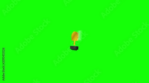 Three golden trophy icons moving horizontally against a bright green screen background