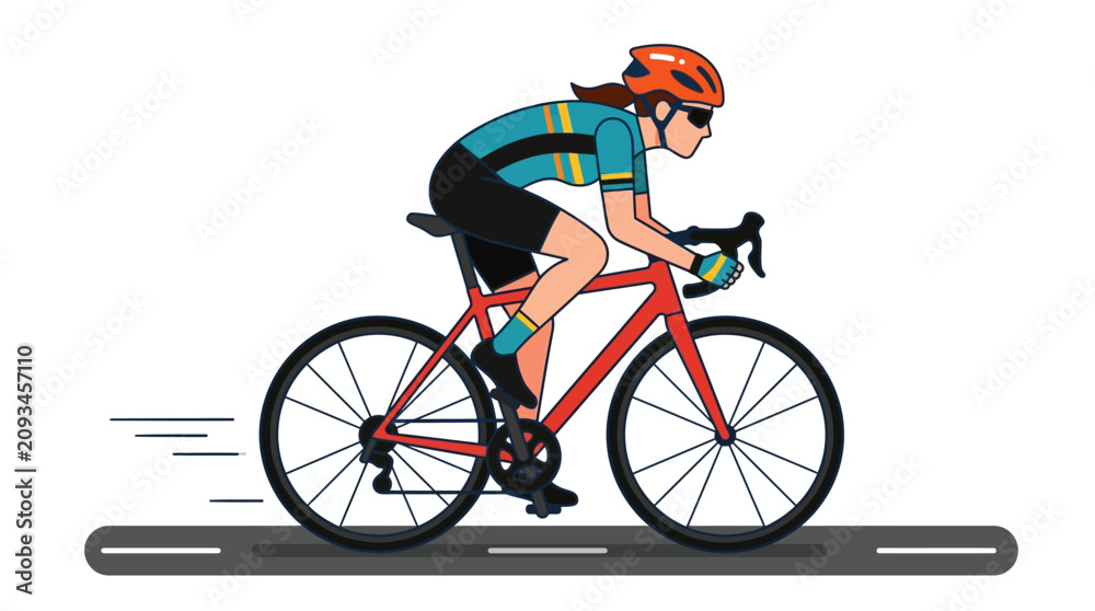 Obraz premium Cyclist Riding Red Road Bike Fast.