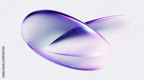 Abstract three dimensional flowing shape displays soft purple and white gradients against a bright background