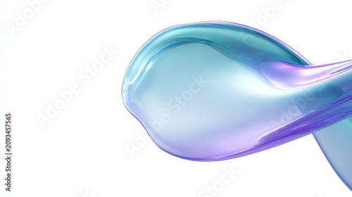 Luminescent abstract wave formation showcases fluid motion in cyan and violet tones against a stark white backdrop