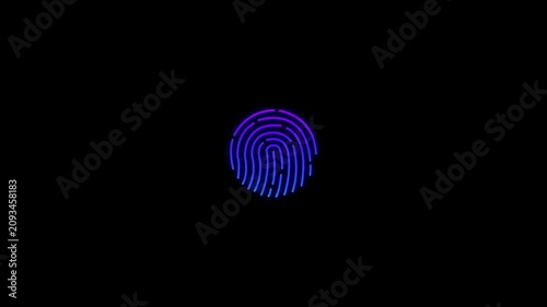 Futuristic Neon Fingerprint Animation on Black Background – Cyber Security Digital Identity Technology Concept