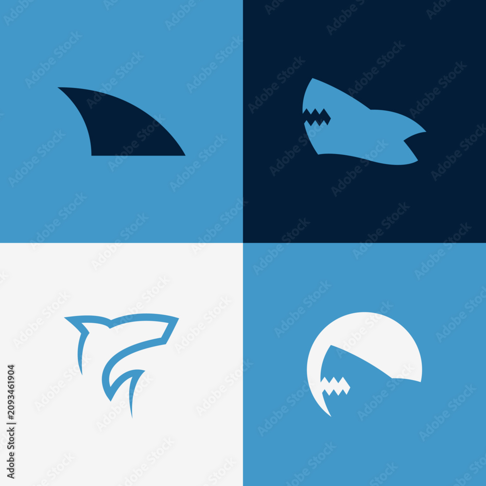 Obraz premium Minimalist Shark Logo Bundle Modern Brand Identity Vector Collection