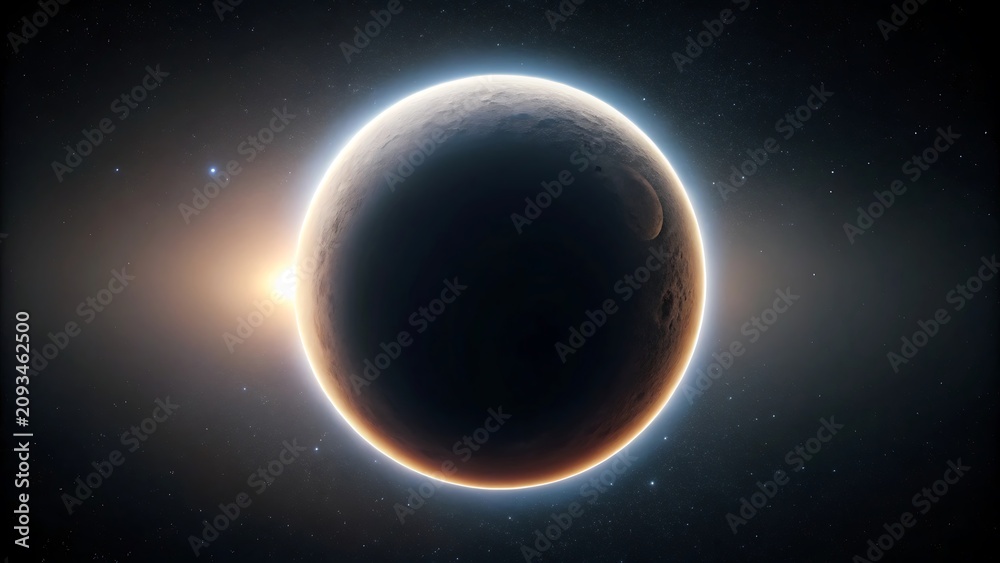 Fototapeta premium Beautiful cosmic scene showing planet with glowing atmosphere during space phenomenon