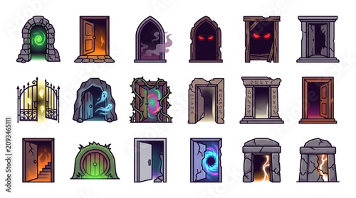 Canvas Print Collection of fantasy doors and portals for video games.